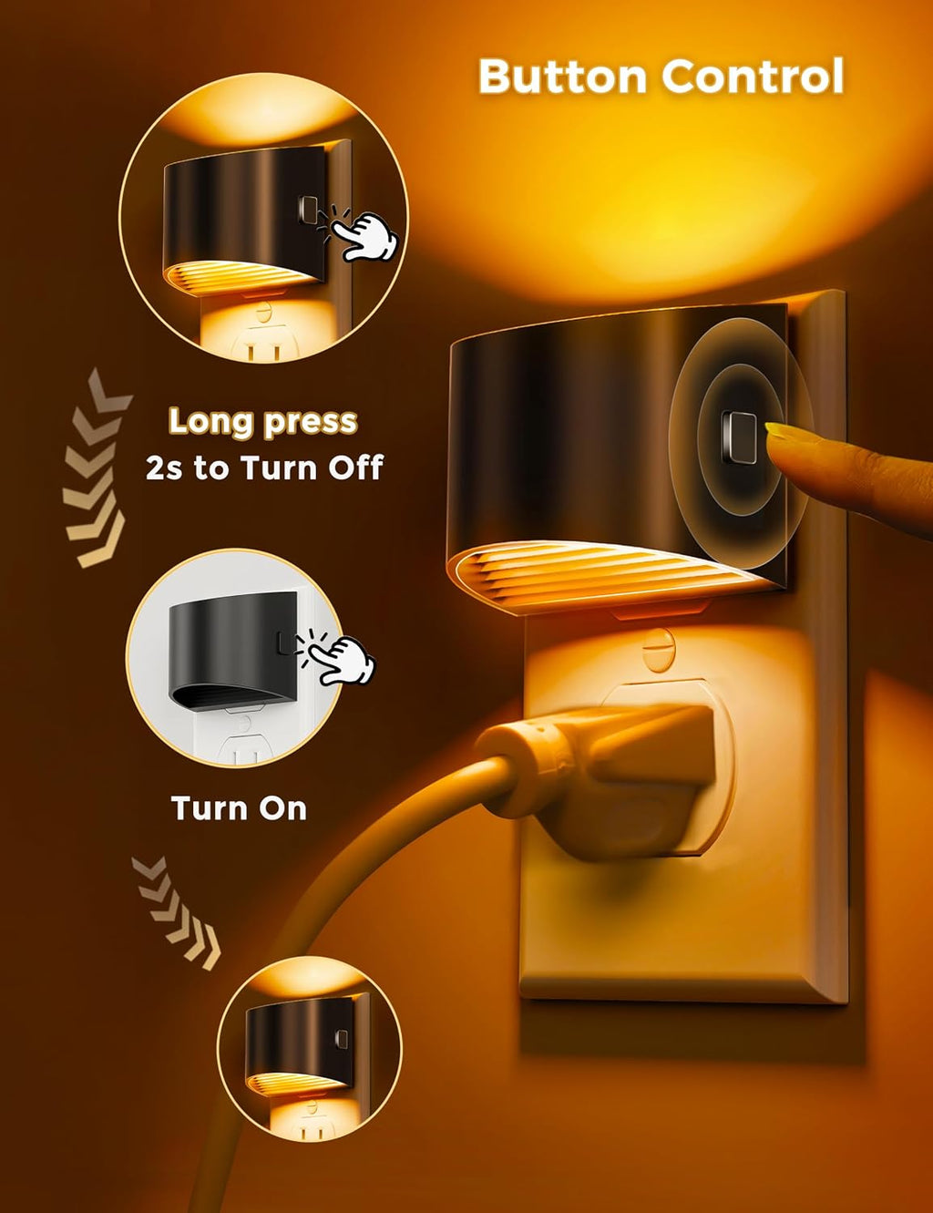L LOHAS LED Night Light 2 Pack, Night Lights Plug into Wall, Dusk to Dawn Sensor Nightlight, 3 Level Brightness Adjustable, 1600K Amber…