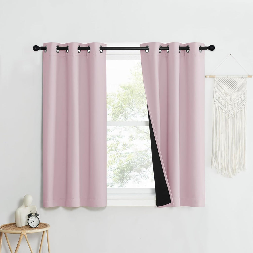 Nicetown 100% Blackout Window Curtain Panels, Heat and Cold Blocking Drapes with Black Liner for Nursery, 40" Thermal Insulated Draperies (…