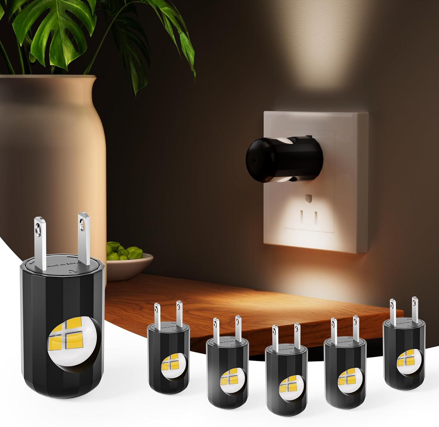 TSEXES Plug-in LED Night Lights, Dusk to Dawn Sensor,2700K, Bedroom, Hallway, Bedroom, Kitchen, Stairways, Non-Dimmable,6 Pack
