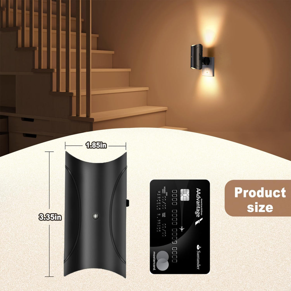 Aora Night Light, Plug-in Wall Mount with Dusk to Dawn Sensor, Set of 2, Black