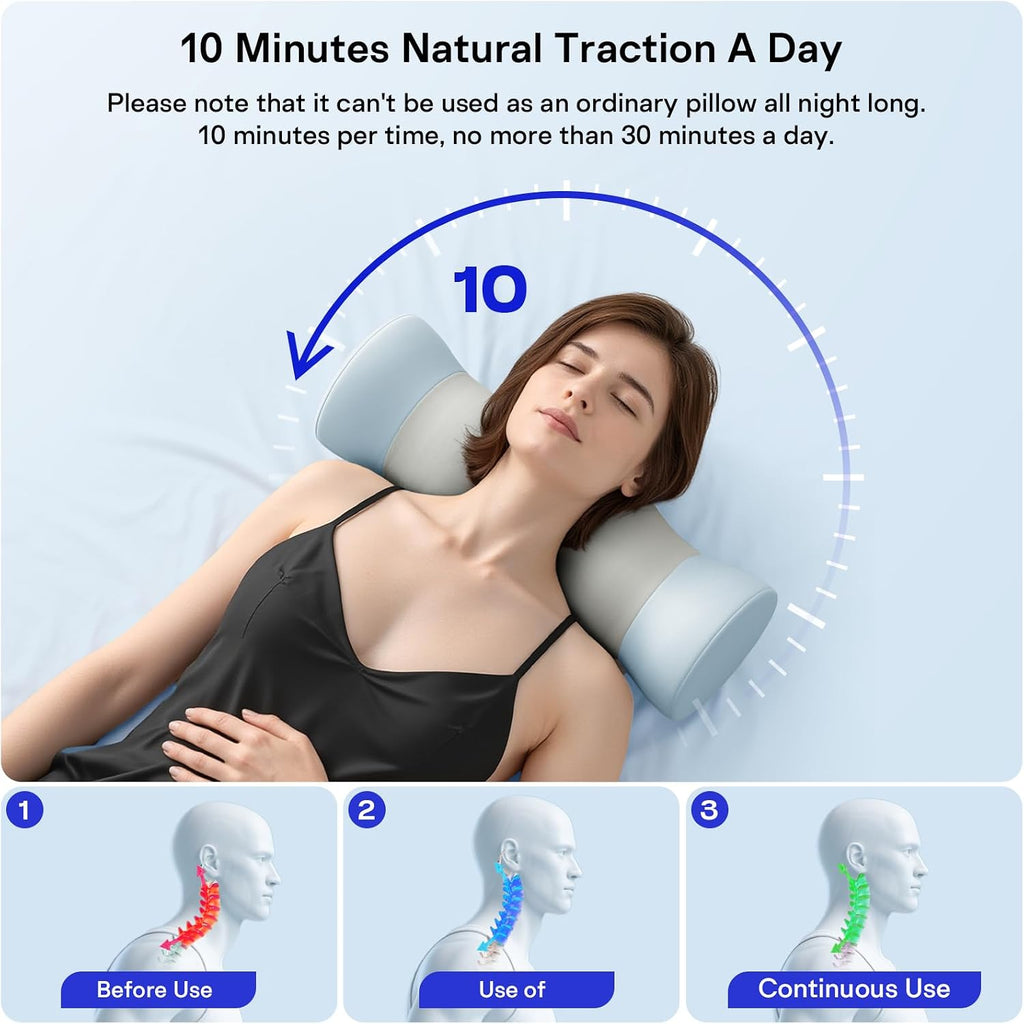 Neck Roll Pillow - Memory Foam Round Neck Pillow for Sleeping - Cooling Cover Cervical Roll Pillow - Ergonomic Bolster Pillow for Neck…
