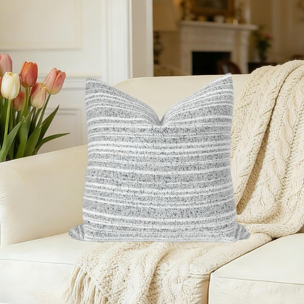 Slow Cow Boho Chenille Textured Woven Stripe Throw Pillow Covers 18x18 Decorative Cushion Cover Square Chenille Pillow Case for Sofa…