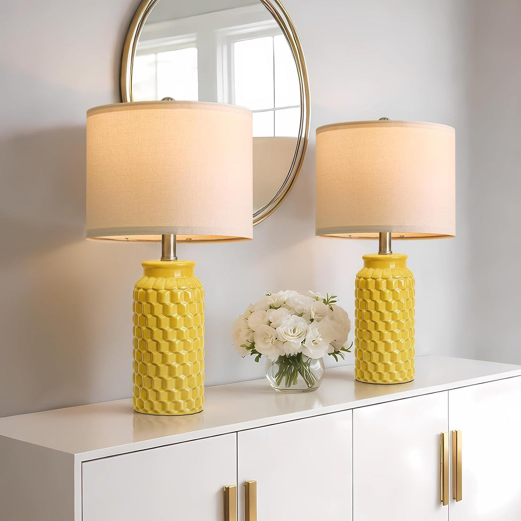 USumkky 20.5" Ceramic Table Lamps Set of 2 - Modern Farmhouse & Boho Style, Bedside Nightstand Lamps for Bedroom, Living Room End Table…