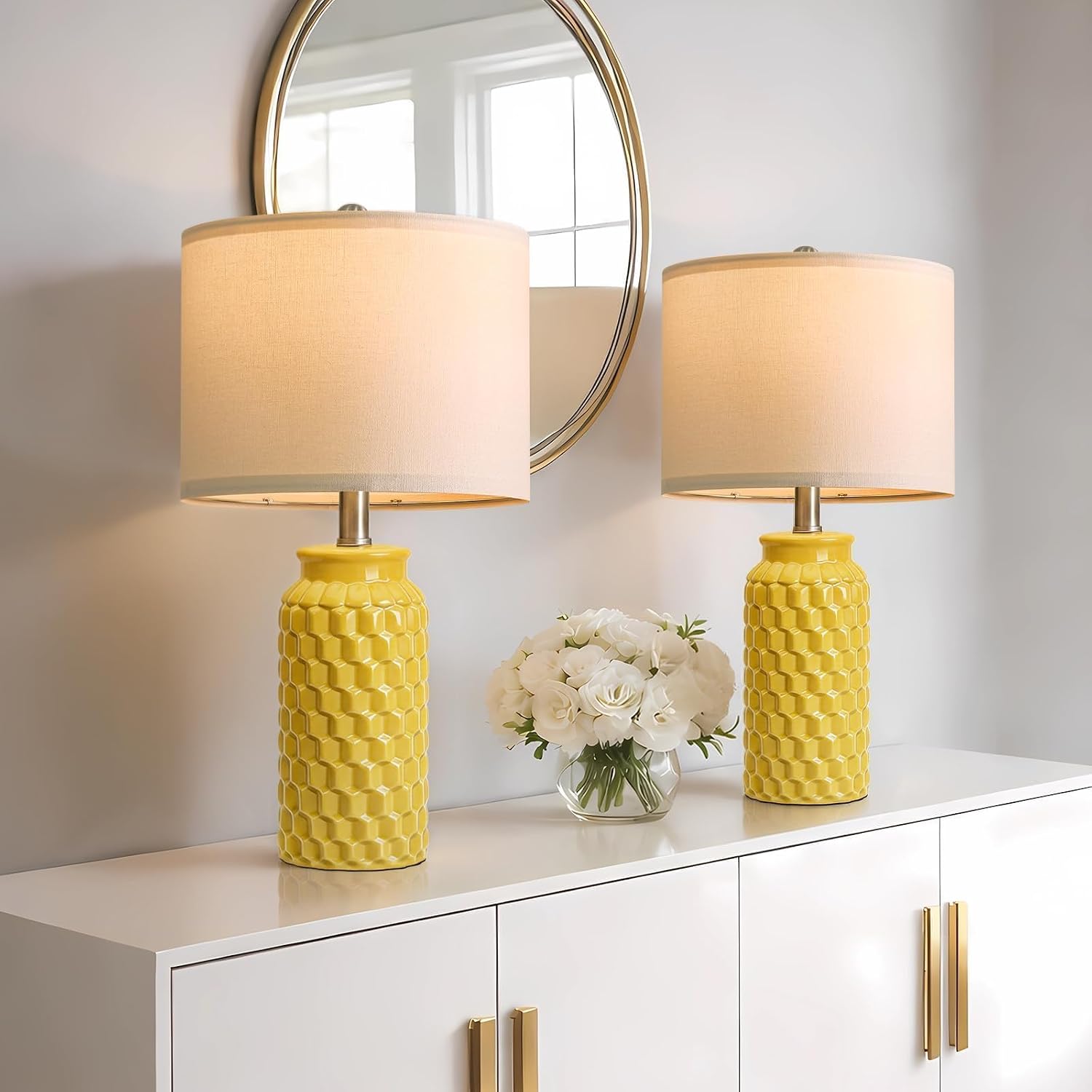 USumkky 20.5" Ceramic Table Lamps Set of 2 - Modern Farmhouse & Boho Style, Bedside Nightstand Lamps for Bedroom, Living Room End Table…