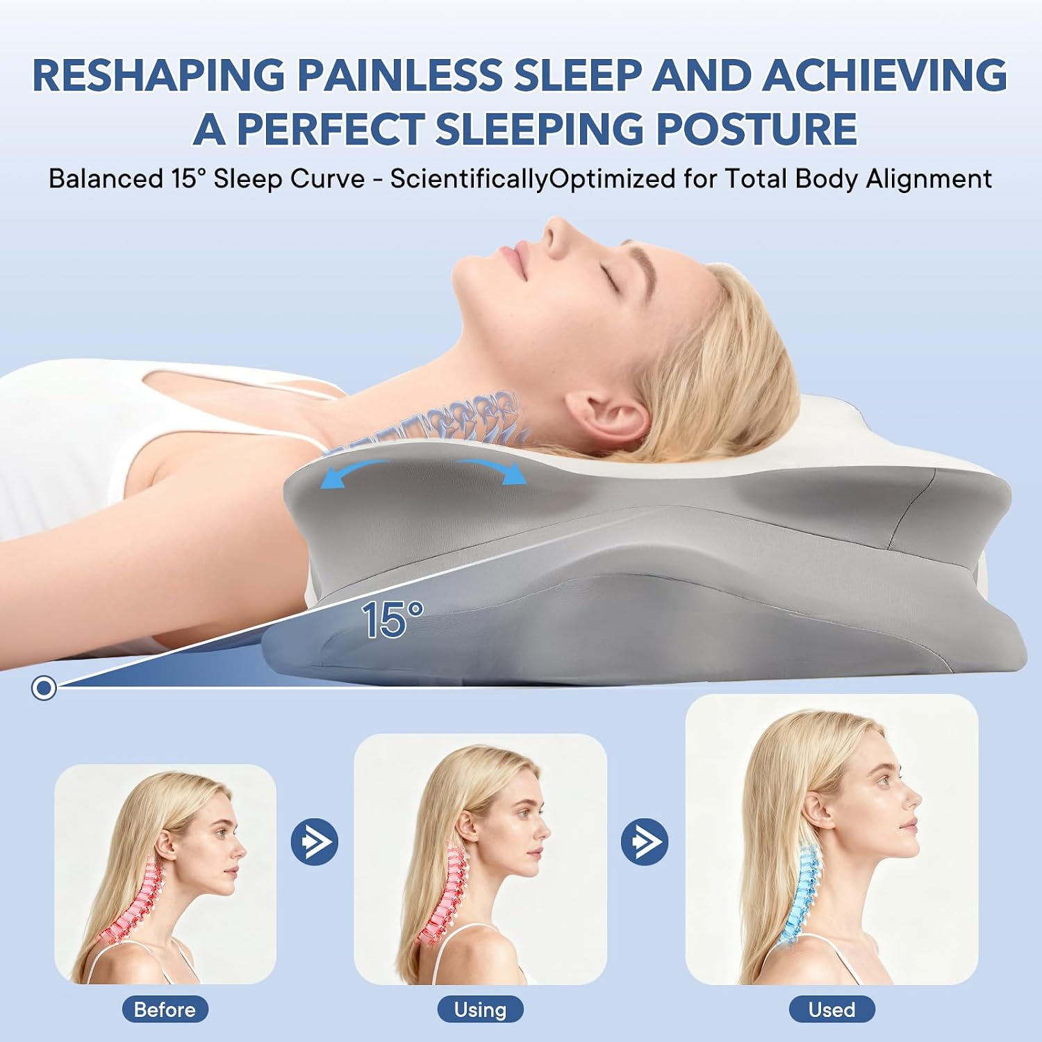 Famkcy Cervical Pillow for Neck, Ergonomic Memory Foam Pillows for Neck with Ice Silk Pillowcase, Adjustable Contour Neck Support Pillow fo…