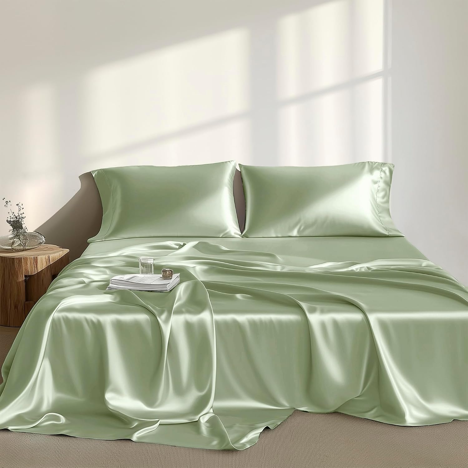 Madisonpark Madison Park Satin Sheets Twin Size, Luxurious Silky Bed Sheets, Elastic 14" Pocket fits up to 16" Mattress, Wrinkle-Free, Soft…