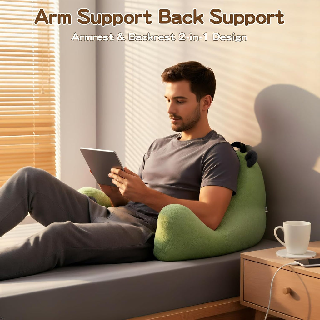 Ajicong Reading Pillow for Sitting in Bed Couch Teens/Adult, Back Rest Pillow for Sitting Up in Bed with Shredded Memory Foam, Includes Arm…