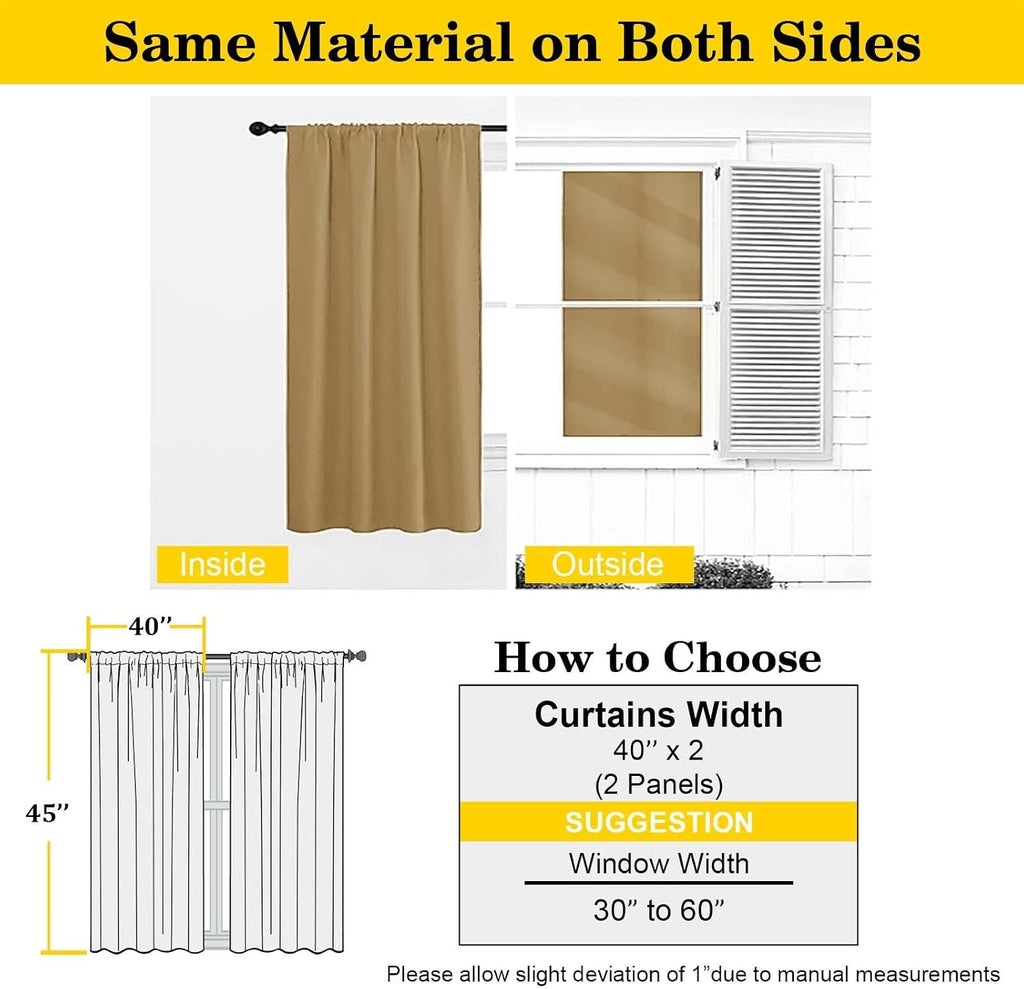 WelvetBLK Gold Room Darkening Curtains for Bedroom Living Room 45 Inch Length 2 Panels Set, Soft Solid Thermal Insulated Rod Pocket Short C…