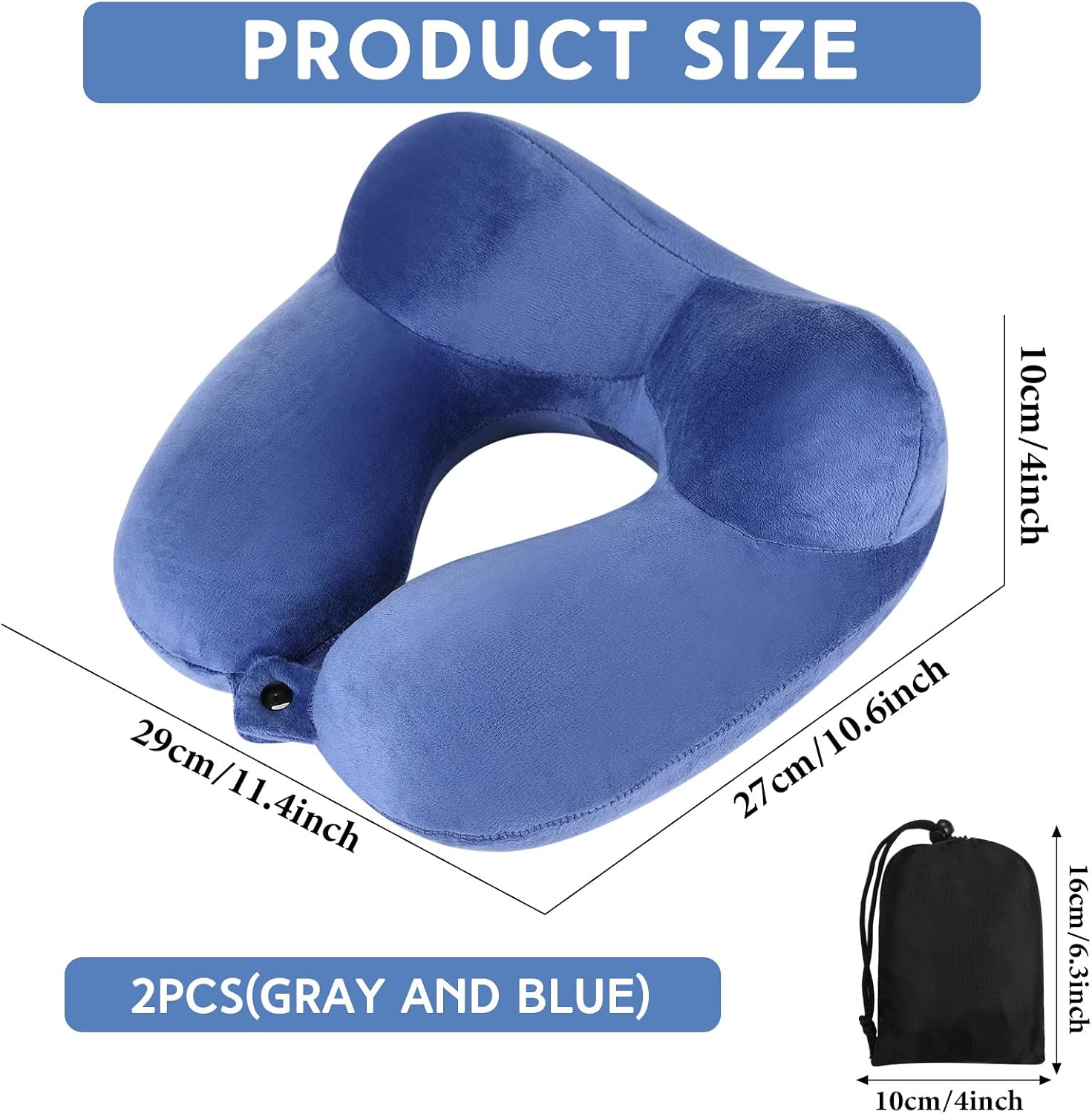 Sintuff 2 Pcs Inflatable Travel Pillow with Compact Bag and Blindfold Velvet Inflatable Neck Airplane Pillow Washable Cushion for…