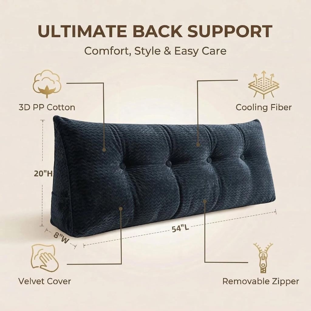 Headboard Pillow Full Size, Reading Pillow for Bed, Wave Pattern Wedge Pillow, Tufted Backrest Support, Headboard Substitute, Darkgray