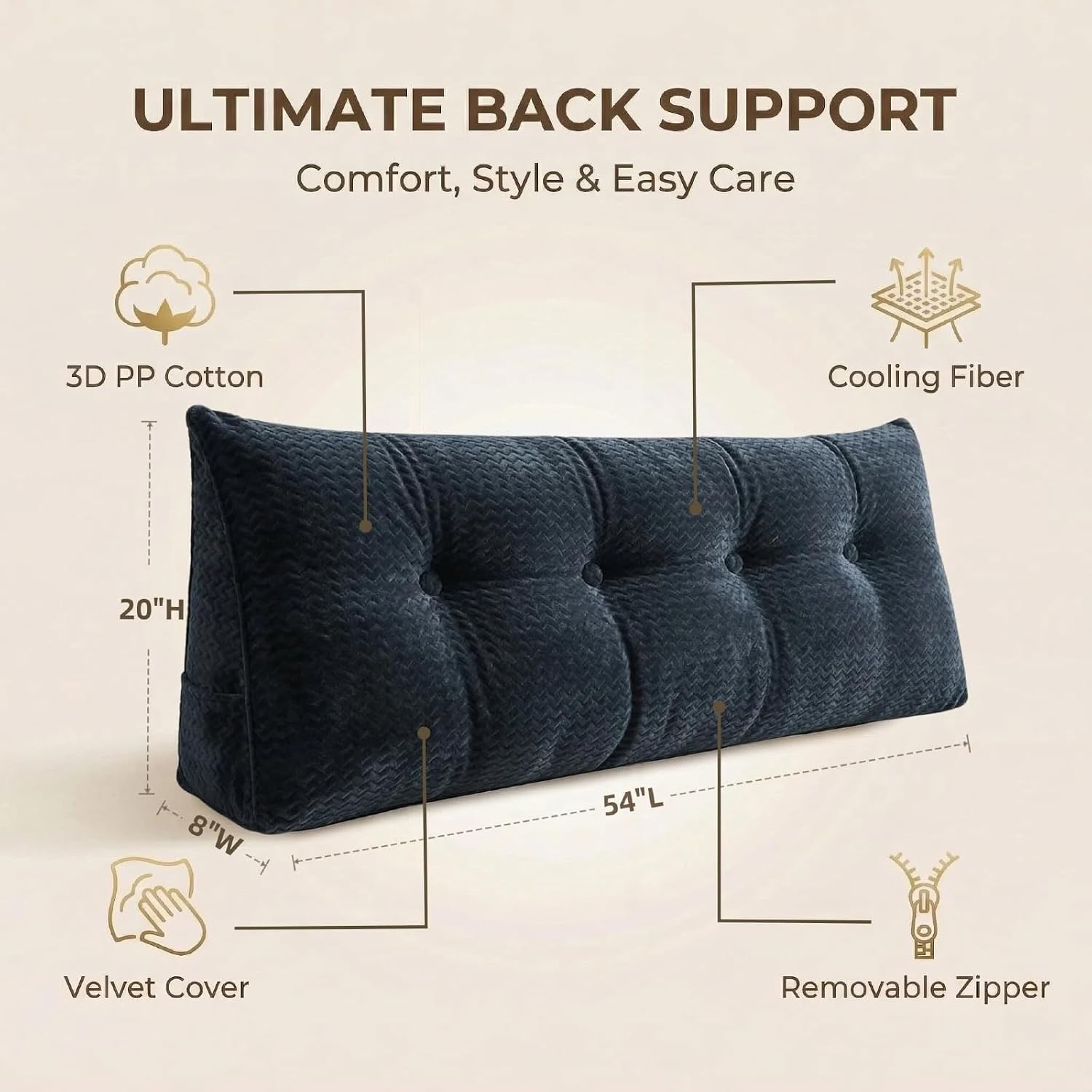 Headboard Pillow Full Size, Reading Pillow for Bed, Wave Pattern Wedge Pillow, Tufted Backrest Support, Headboard Substitute, Darkgray