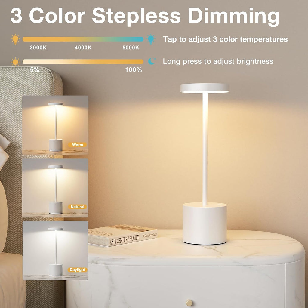Kakanuo White Cordless Lamp Set, Rechargeable Lamp, 3 Color Temperature, LED Outdoor Wireless Lamps, Battery Operated Lamps, Stepless…