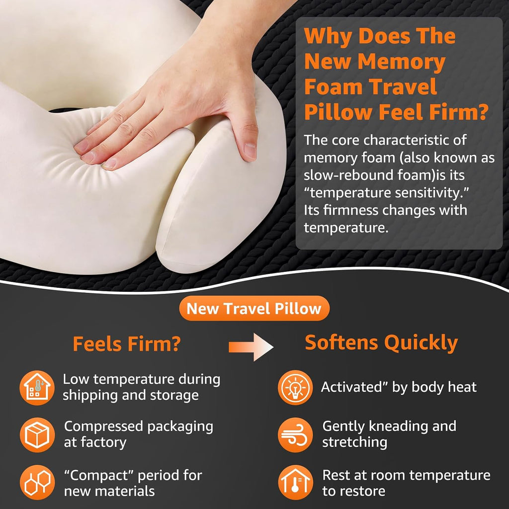Travel Pillows for Airplanes Ergonomic Memory Foam Neck Pillow for Travel - 360° Head & Neck Support for Sleeping on Flights, Cars…
