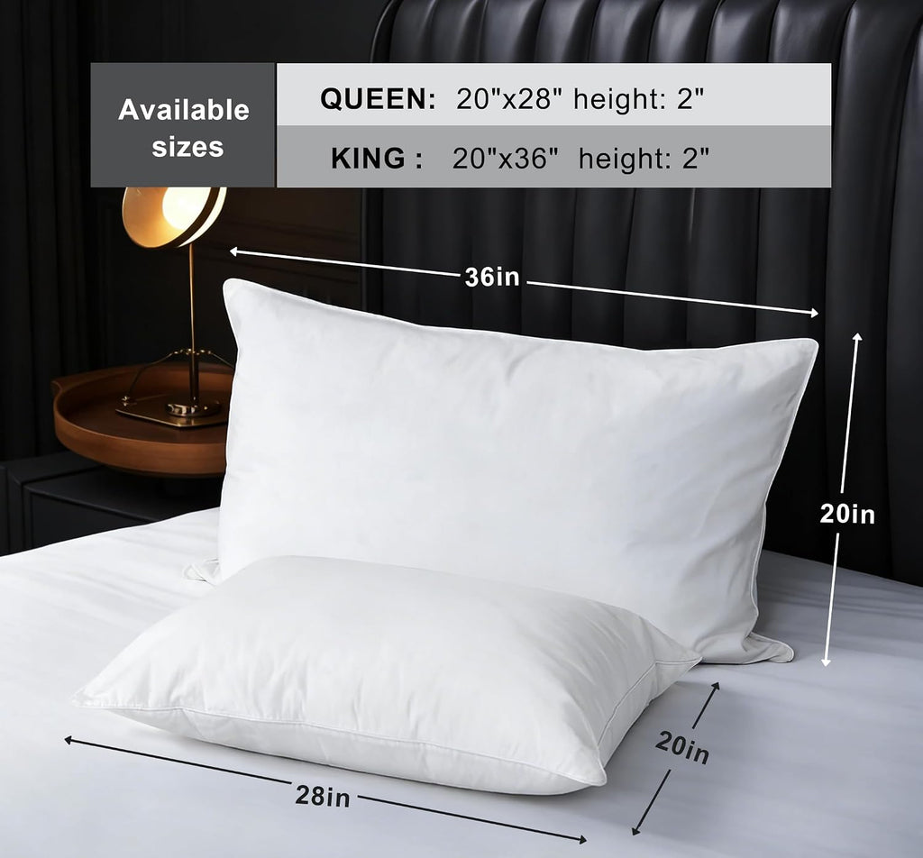 Goose Down Pillow, Hotel Quality with Feather Fill, 750 Fill Power Standard Size - 2 Pack with Pillowcase for Master Bedroom, Support for…