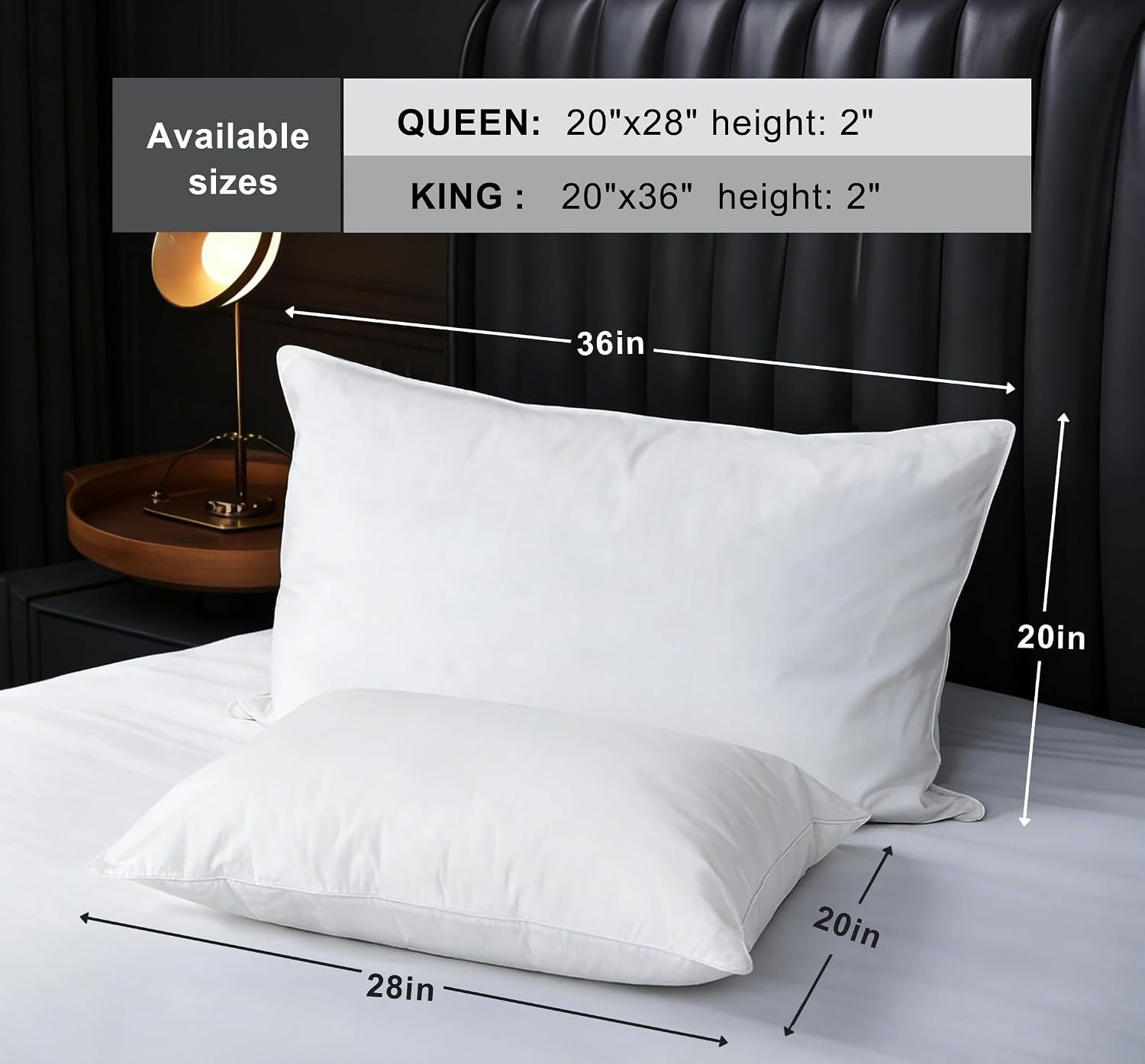 Goose Down Pillow, Hotel Quality with Feather Fill, 750 Fill Power Standard Size - 2 Pack with Pillowcase for Master Bedroom, Support for…