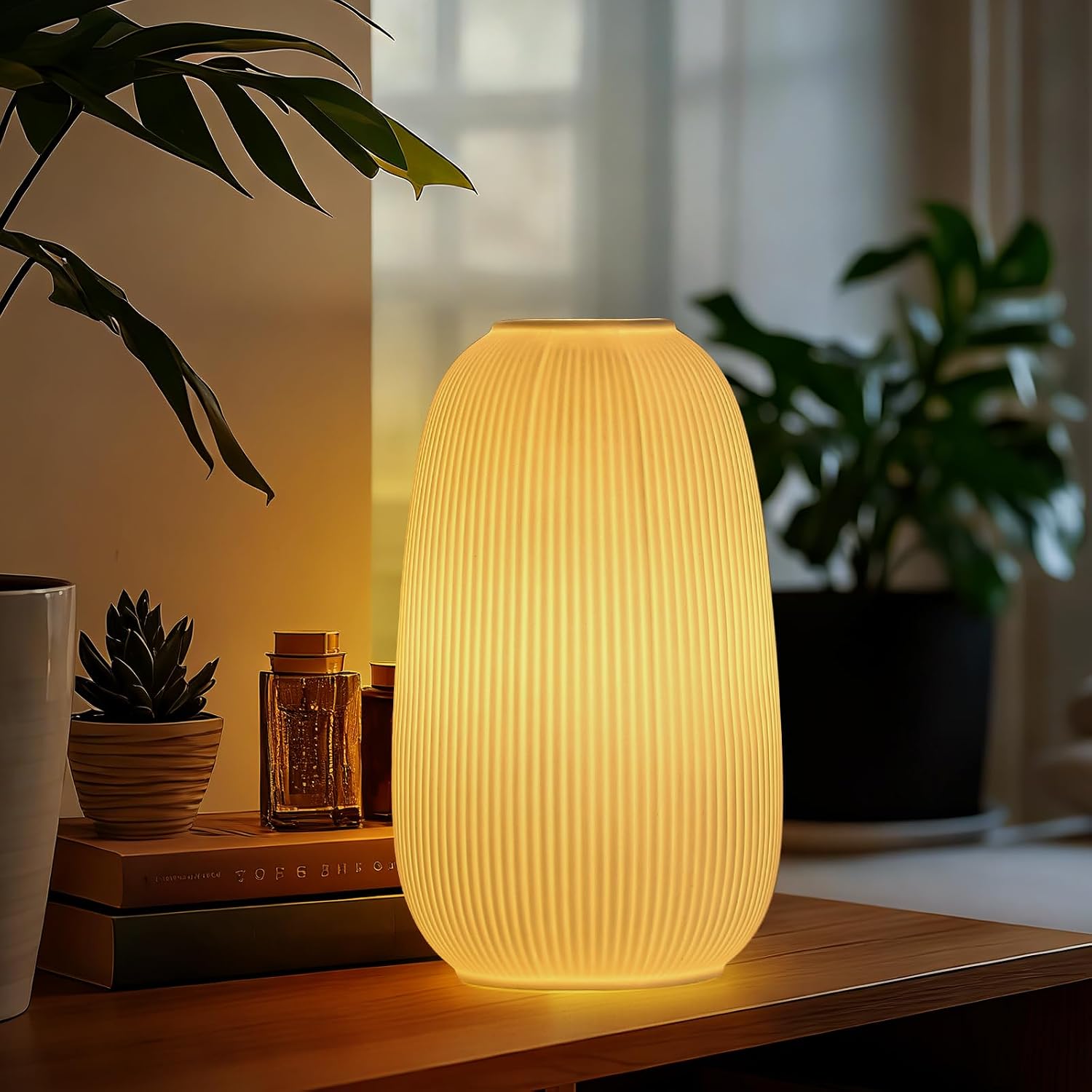 ZUIKAIG 9.5" Modern Ceramic Table Lamp, White Bedside Table lamp, Night Lamp, Decorative Lamp, Ambient Lighting, Artistic lamp, Suitable…