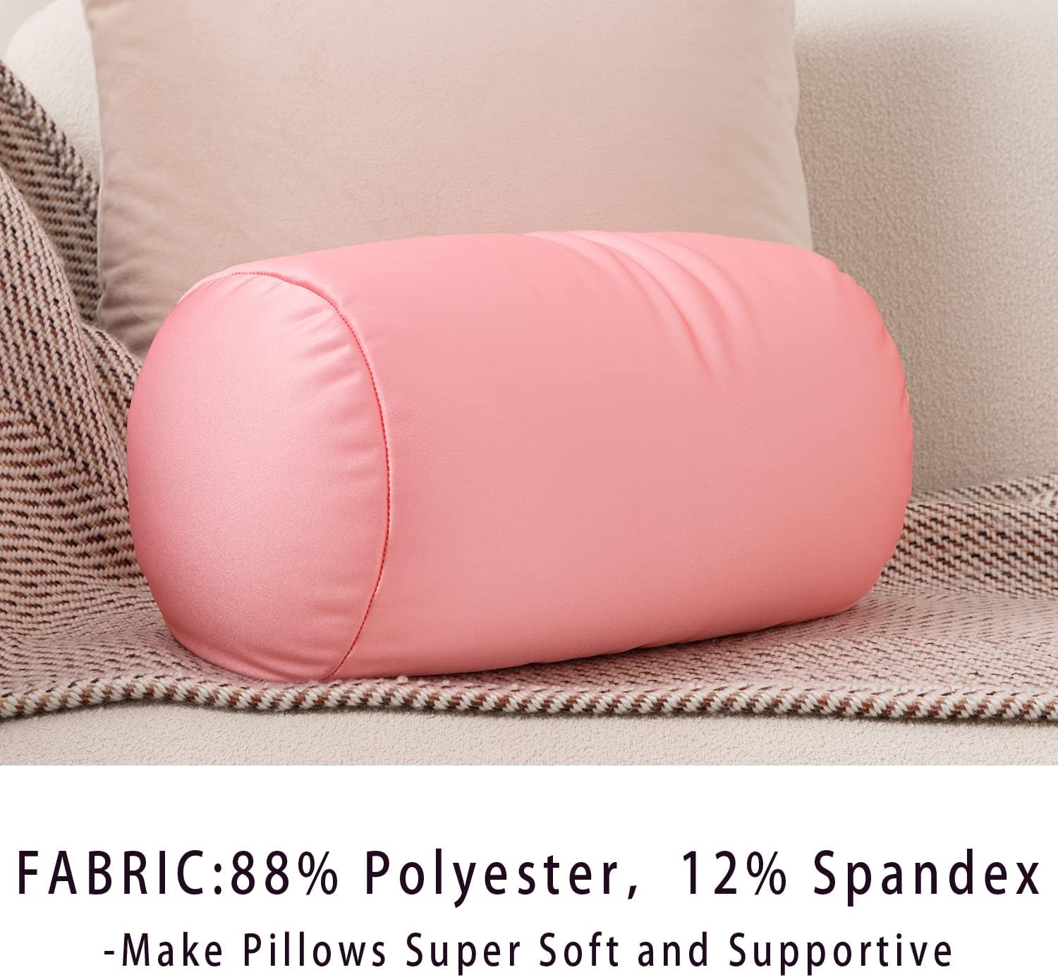 Squish Bean Bed Microbead Pillow Bolster Tube Body Pillow Smooth Cool Touch Fabric Neck & Back Support Throw Travel Pillow Fun Colors…