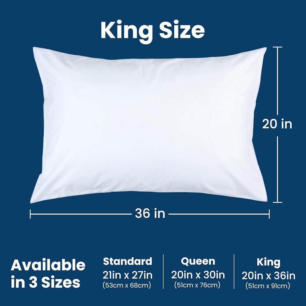 EverlastingComfort 100% Stain Resistant & Waterproof King Size Pillow Protectors with Zipper Set of 2 - Bed Bug & Dust Mite Proof White Pil…