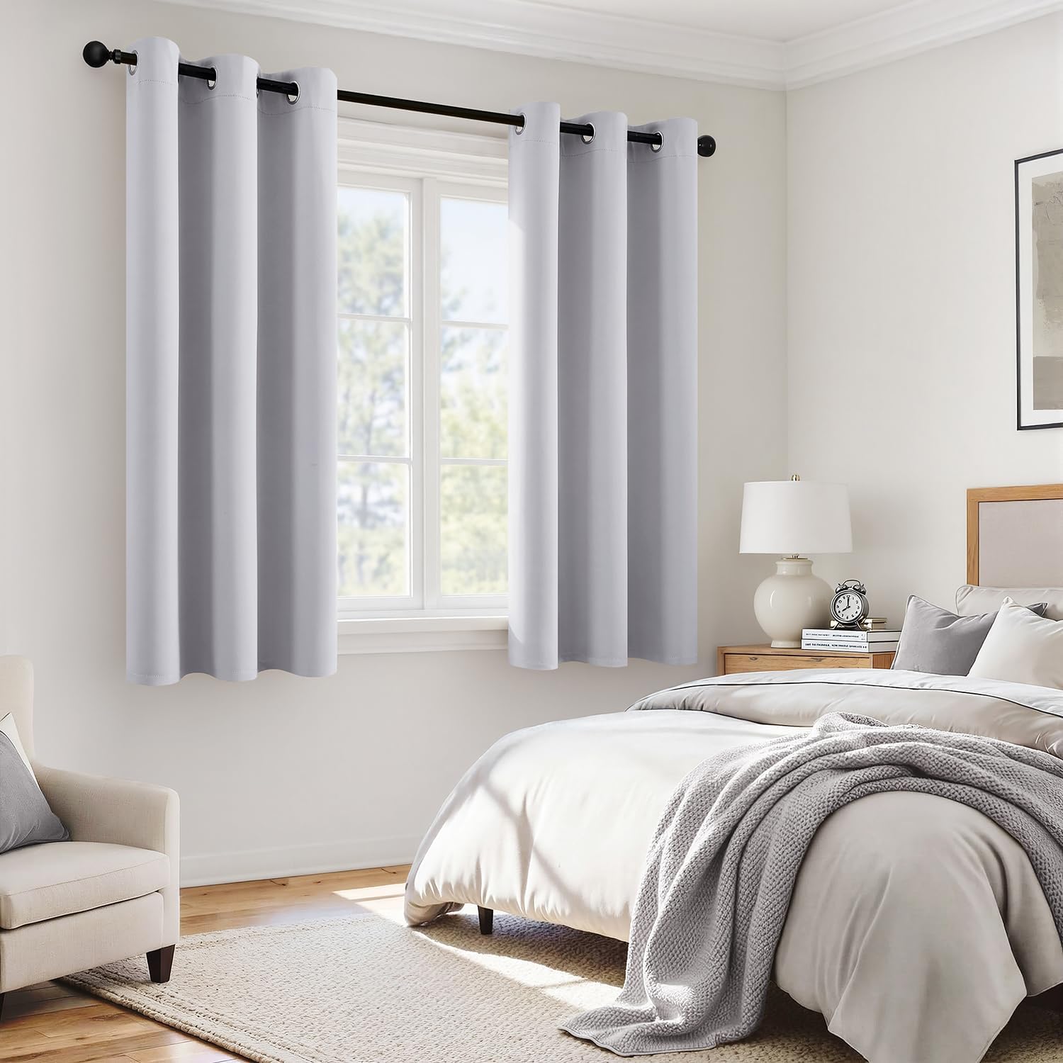 Miulee 100% Blackout Curtains for Bedroom 63 Inch Long, 2 Thick Layers Thermal Insulated Black Out Window Curtains with Black Liner, Noise…