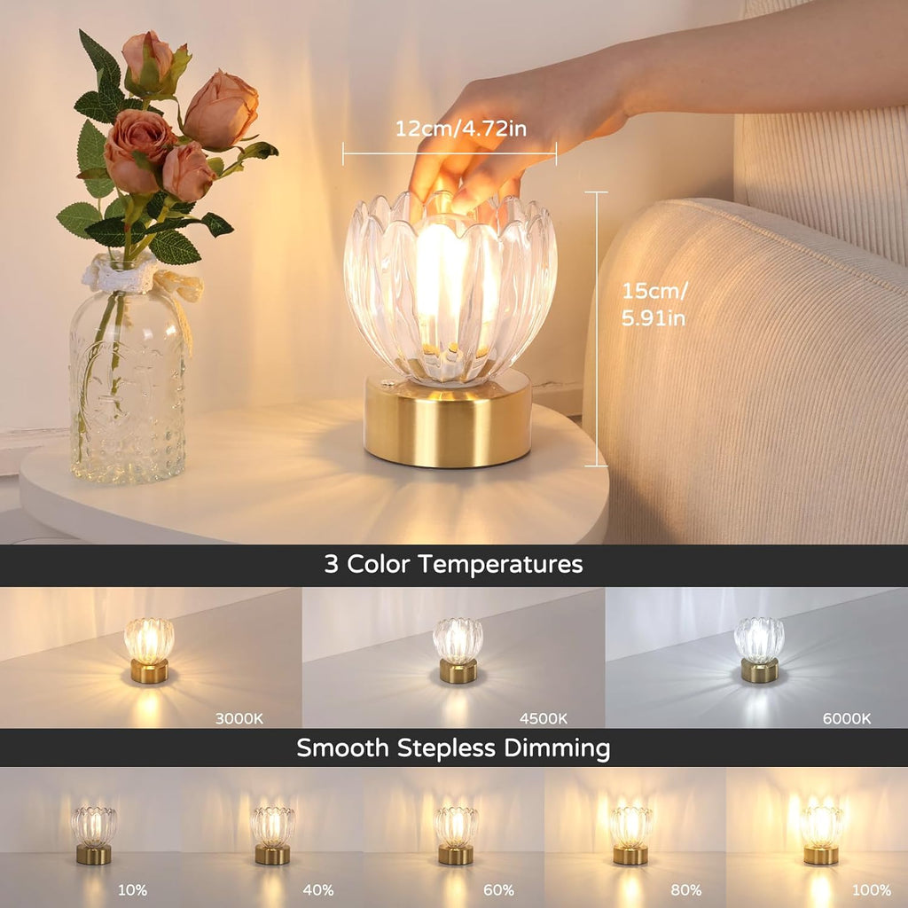 Shenmoyl Cordless Small Table Lamp with 5200mAh Battery & Touch Control, Battery Operated Tulip Table Lamp with 3 Colors, Rechargeable…