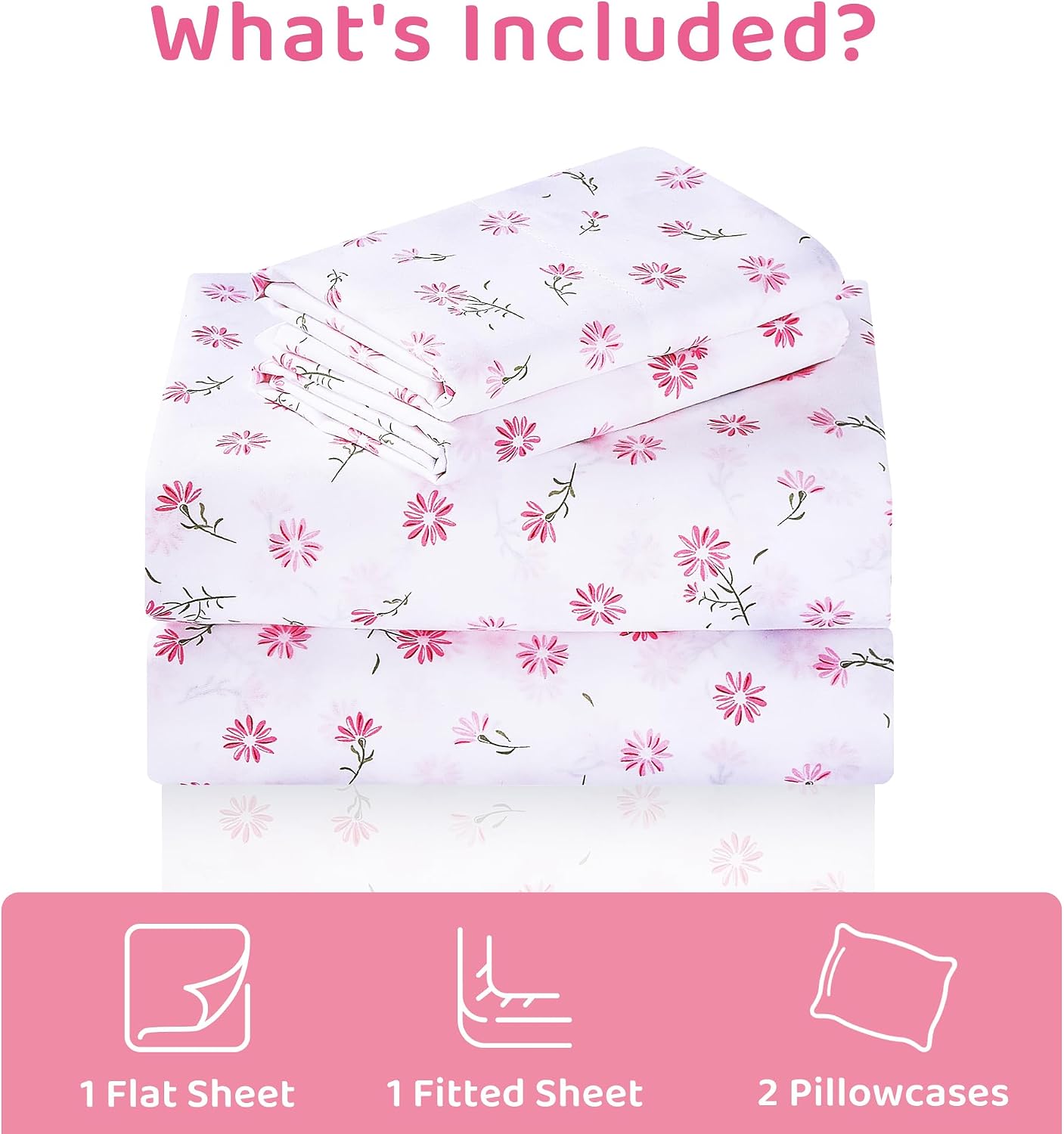 mooreeke Cozy Vintage Microfiber Printed Floral Queen Sheet Set - Soft & Breathable Pink Daisy Bed Sheets with Extra Deep Pocket - Non-Slip…