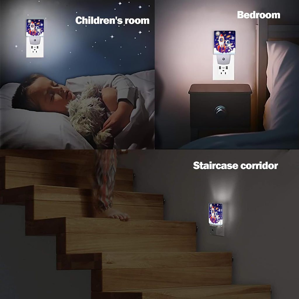 Universe Astronaut Rocket Galaxy Night Light, Dusk to Dawn Smart Sensor Nightlight for Bedroom Bathroom Kitchen Hallway Stairs Hallway…