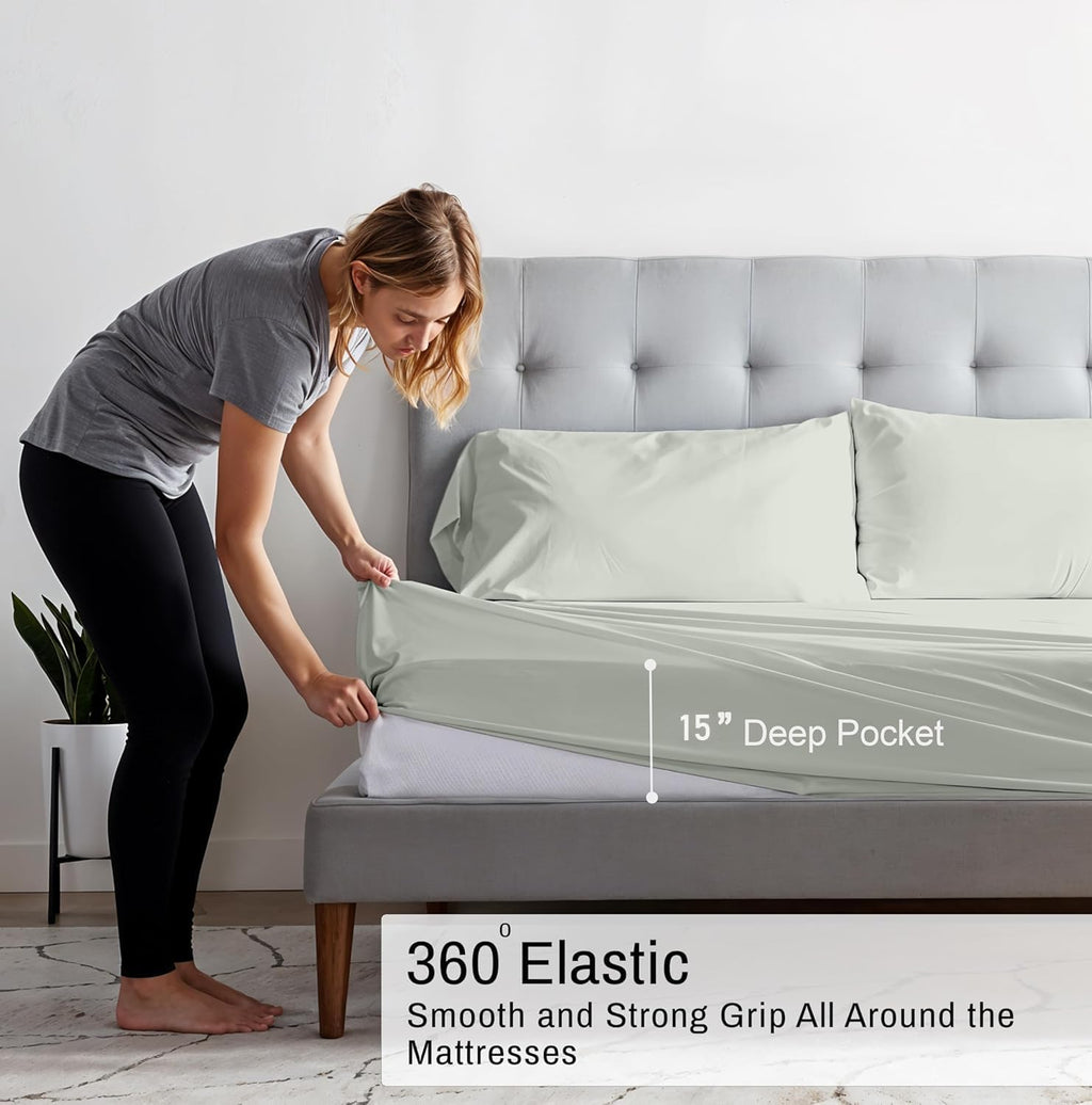 Ruvanti 100% Cotton Organic Percale Sheets King Size – Crisp Cooling Bed Sheets for Hot Sleepers, Deep Pocket 15”, Soft Peach Finish, Breat…