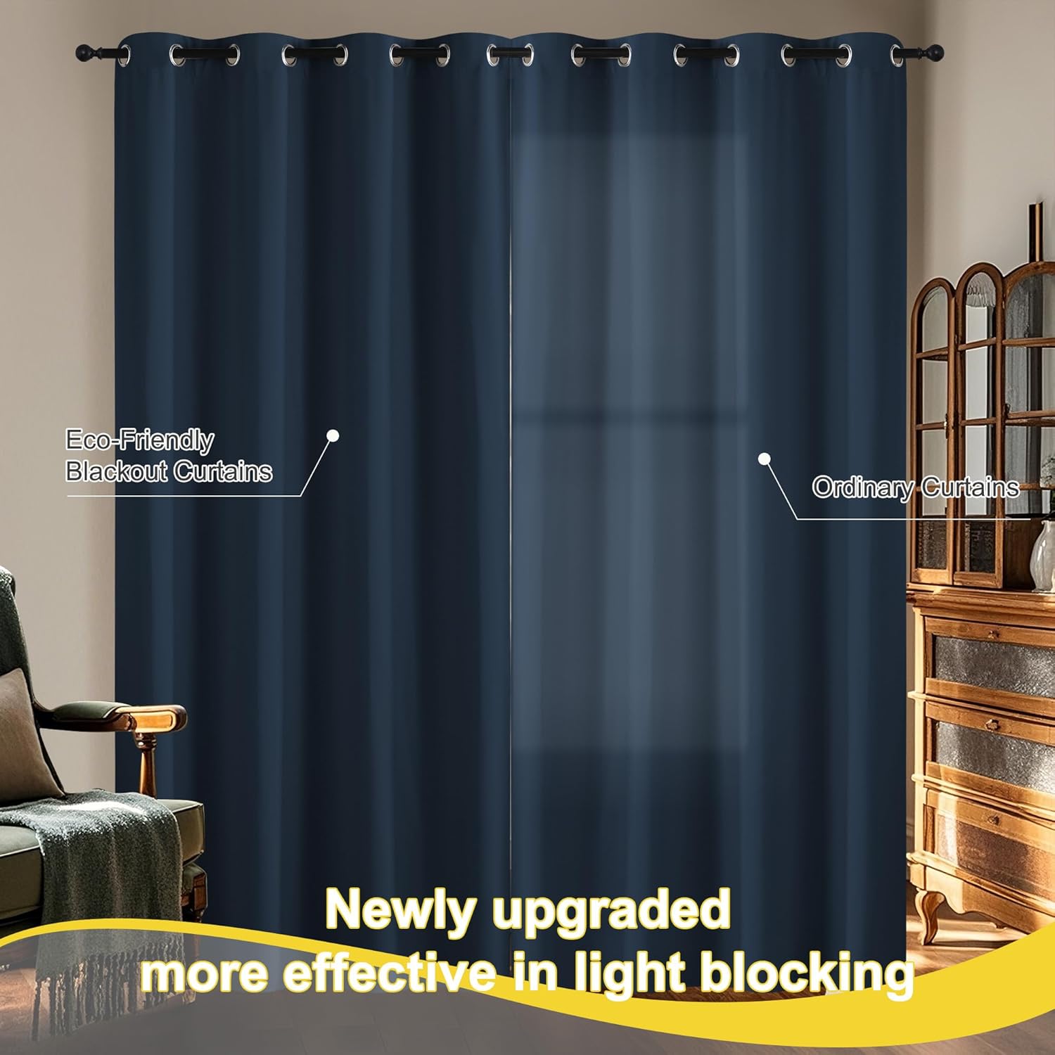 NICETOWN 100% Blackout Curtains 84 Inch Length 2 Panels Set, Thermal Insulated Long Curtains & Drapes, Room Darkening Grommet Drapes for…