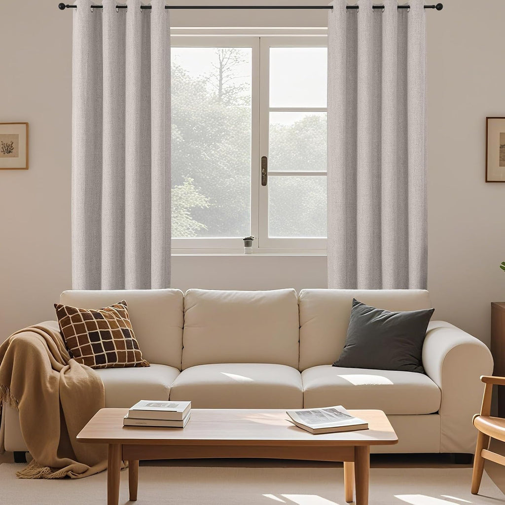 Cucraf 100% Blackout Curtains 63 inches Length 2 Panels Set, Room Darkening Linen Textured Curtain Grommet for Bedroom Living Room, Light B…