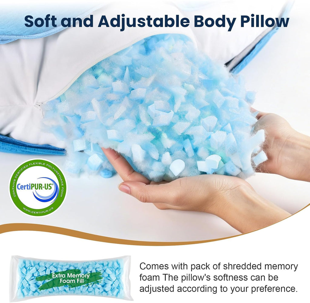 TranquilRelax TranquilRelax C Shaped Body Pillow for Side Sleepers, Memory Foam Long Pillow for Leg, Hip & Back Support, Soft Washab…