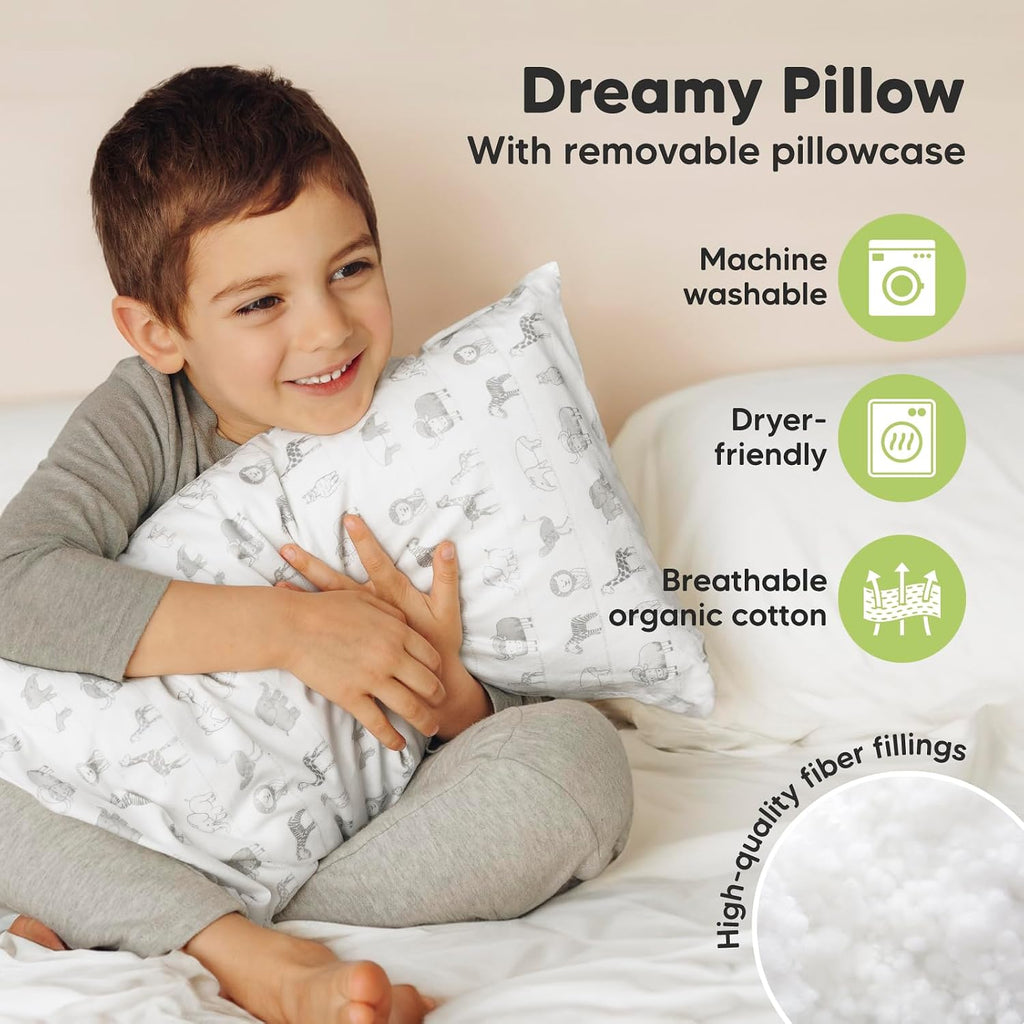 Toddler Pillow with Pillowcase - 10x18 My Little Dreamy Kids Travel Bed Pillows for Sleeping, Organic Cotton Small Pillowcase, Soft &…