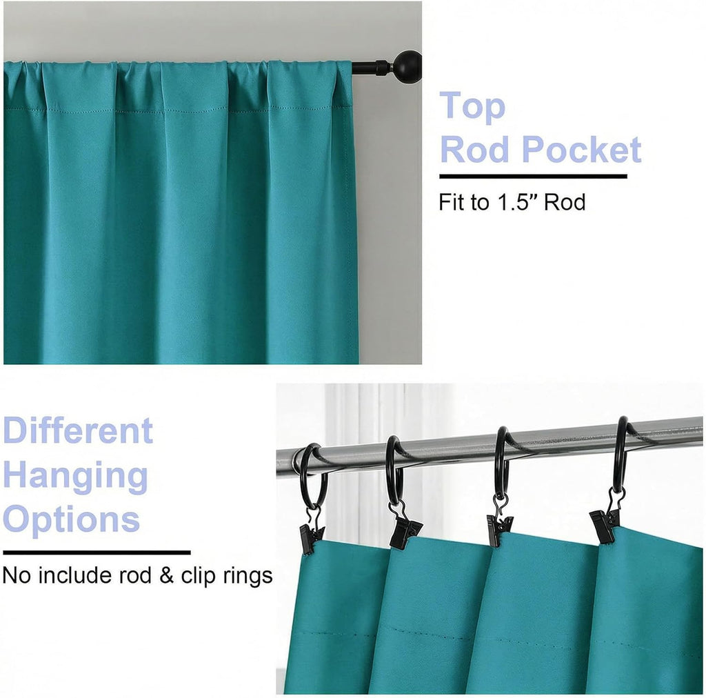 Simplebrand Ava Teal Blackout Curtains for Bedroom 96 Inches Long 2 Panels, Solid Thermal Insulated, Energy Saving Nursery Window Treatment…