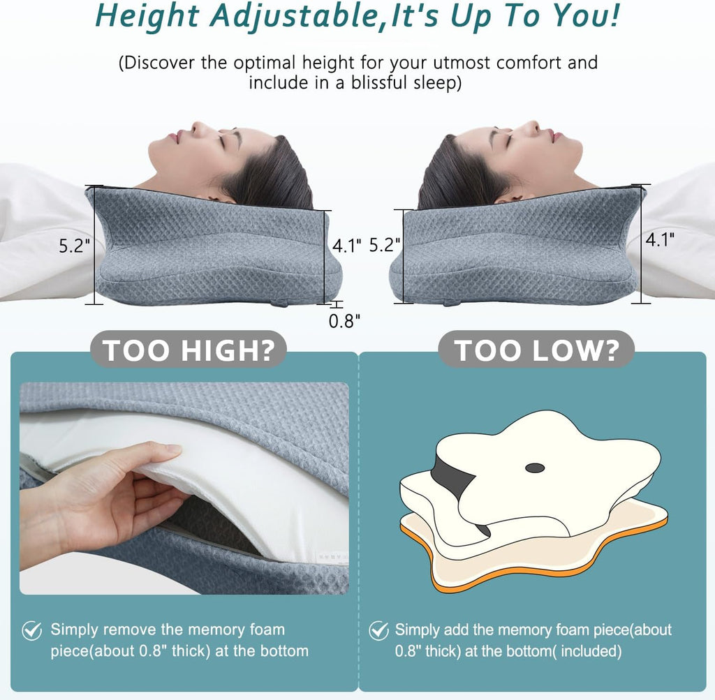 CHxxy Cervical Neck Pillow for Sleeping, Memory Foam Pillows, Ergonomic Side Sleeper Pillows, Cooling Orthopedic Neck Support Pillow for Ba…