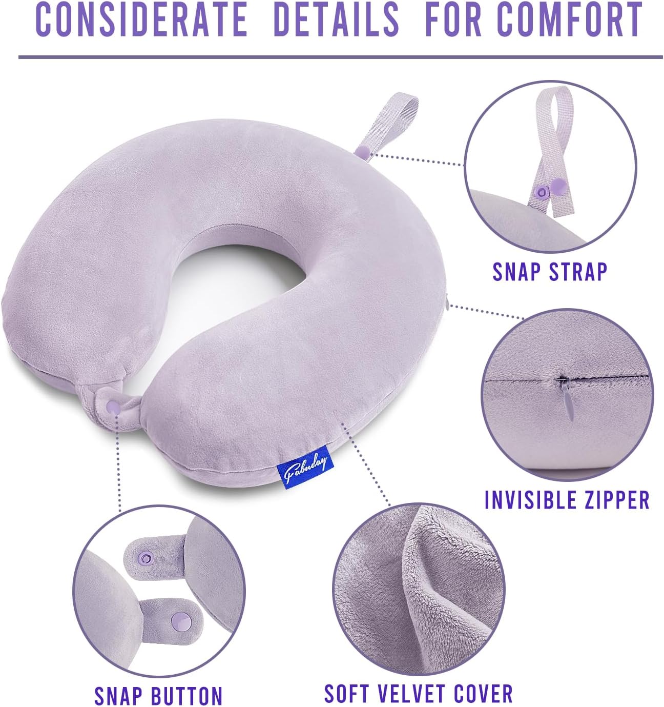 Fabuday Travel Pillow Memory Foam for Airplanes - Neck Pillow for Traveling, Car, Home, Flight Pillow for Sleeping with Attachable Snap Str…