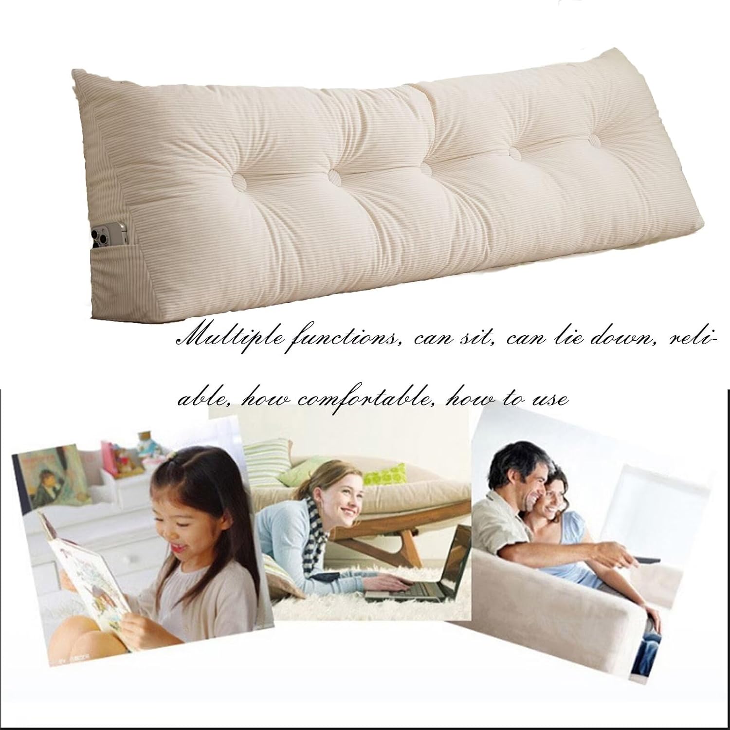 Triangular Headboard Pillow Full Size Reading Pillows for Sitting in Bed Couch Adult, Grey Bed Rest Cushion 47"*4.7"*15.7" Backrest Lumbar…