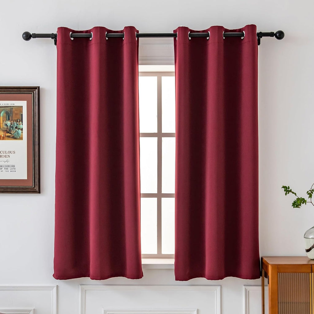 Pickluc Grommet Blackout Curtains for Bedroom and Living Room 2 Panels Set, Thermal Insulated Room Darkening Curtains, Burgundy Red, 42 x…