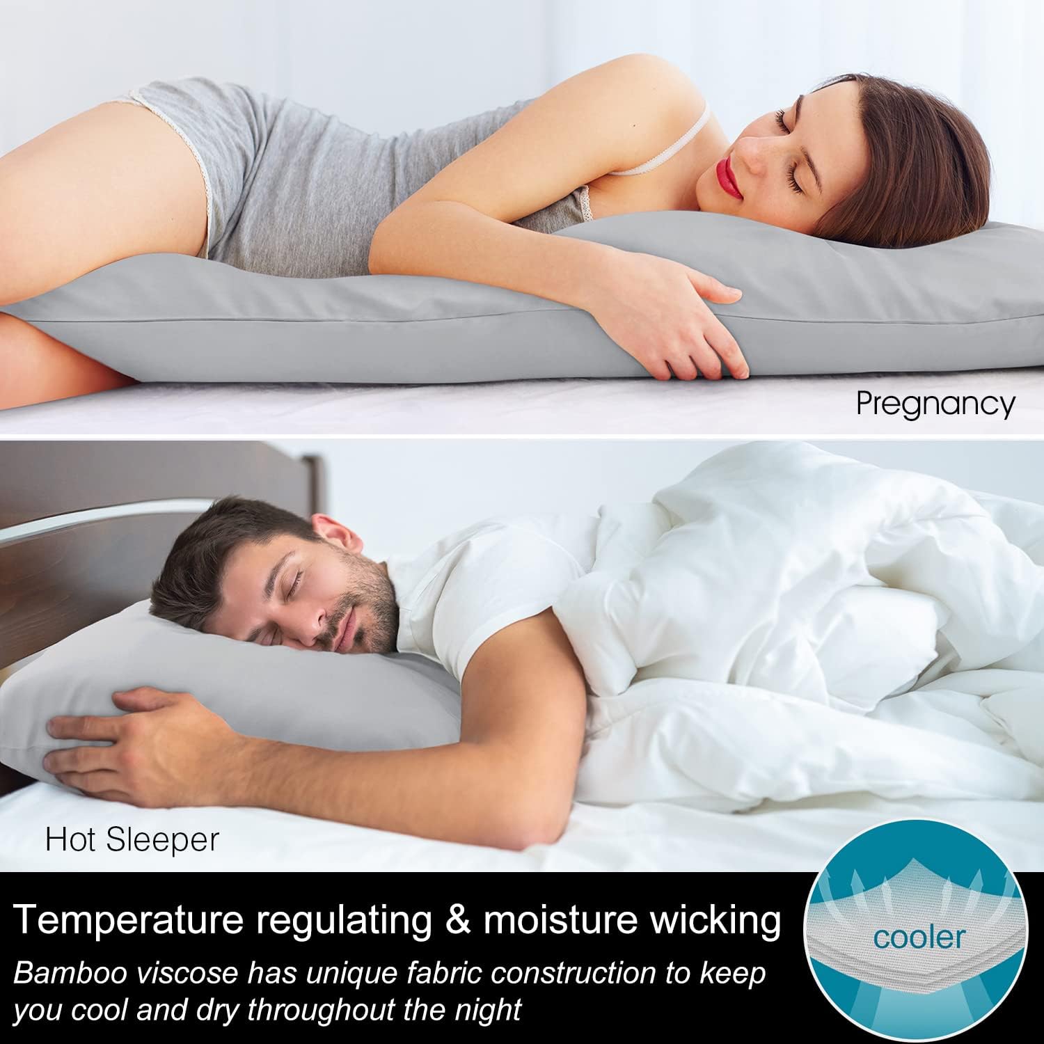Bedelite Body Pillow Case Cover, Rayon Made from Bamboo, Cooling Body Pillow Cover for Hot Sleepers and Night Sweats, Breathable & Silky So…