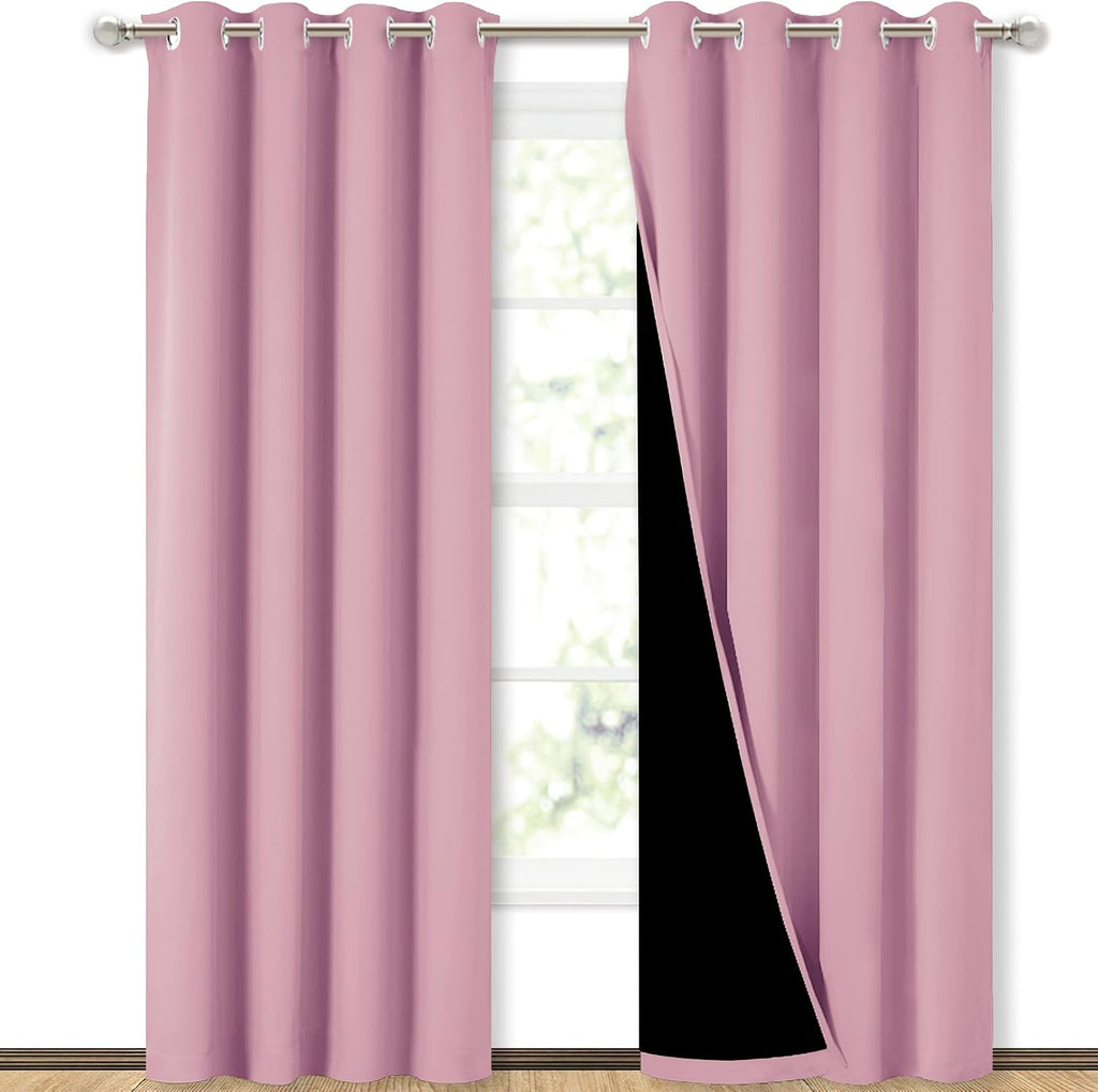 Nicetown Full Shading Curtains 90" Long 2 Panels Set for Windows, Super Heavy-Duty Black Lined Blackout Curtains for Bedroom, Privacy Assur…