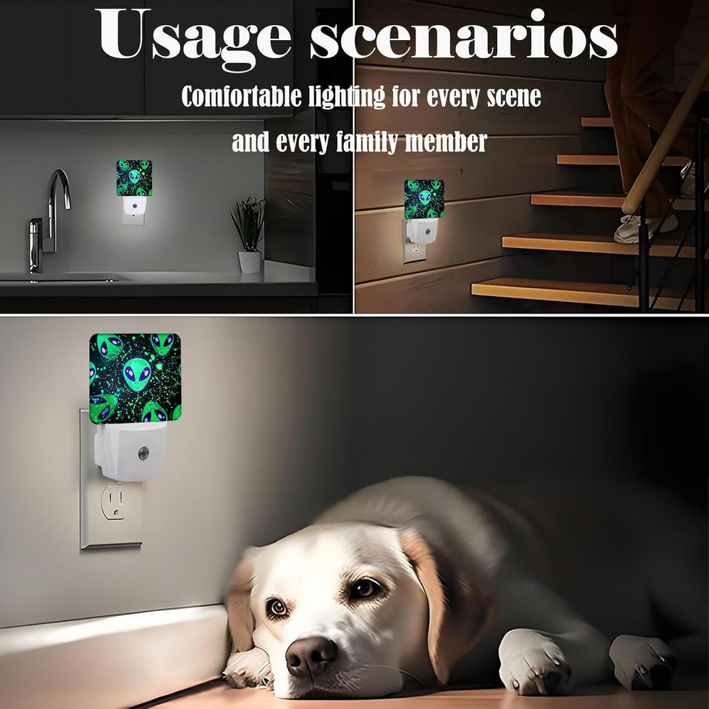 Green Aliens Night Light, Plug Into Wall Decor for Stairway, Hallway, Kitchen, Dusk to Dawn Sensor Nightlights for Boys/Girls/Women/Men Room…