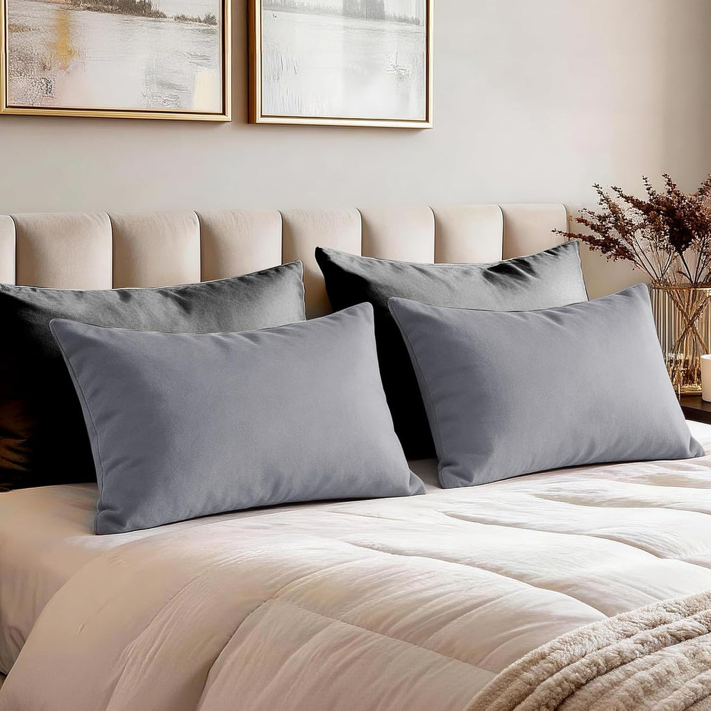 Edegen Edegen Silver Grey Velvet Throw Pillow Covers 20x12 Inch Pack of 2 Soft Decorative Square Cushion Covers Modern Luxury Home D…