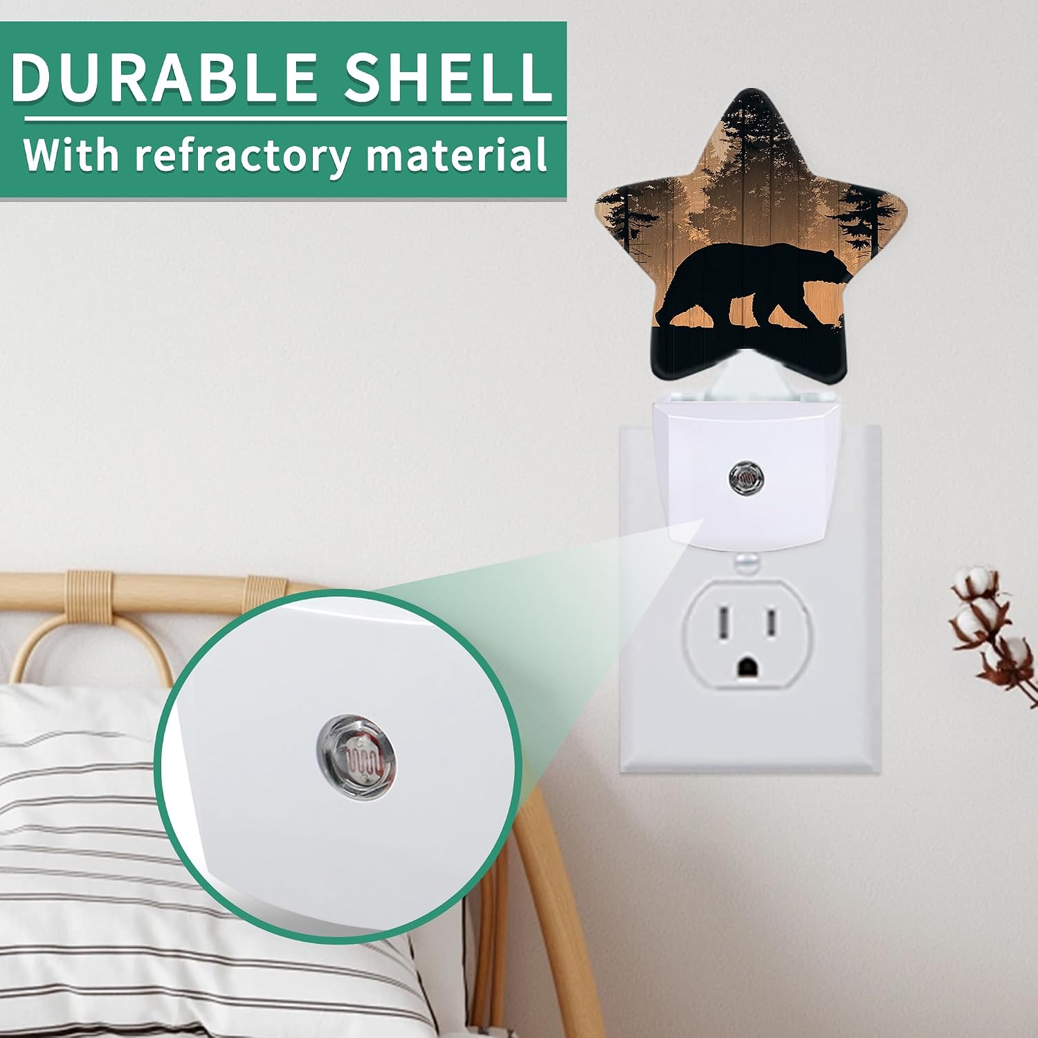 Rustic Woodland Bear Plug in Star Night Light, Night Light with Sensor for Kids Nursery Bedroom, Decorative Soft Glow Lamp for Hallway…