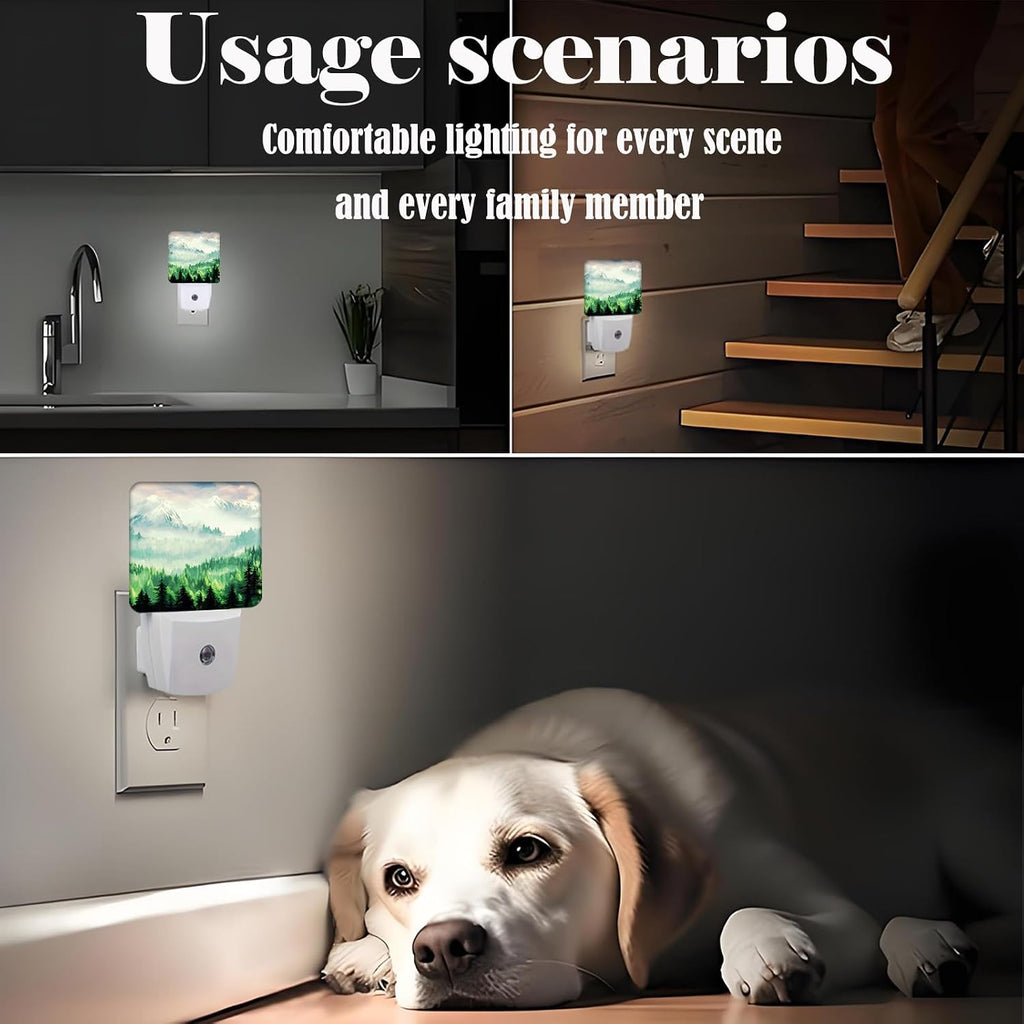 Mountain Forest Landscape Painting Night Light, Plug Into Wall Decor for Stairway, Hallway, Kitchen, Dusk to Dawn Sensor Nightlights for…