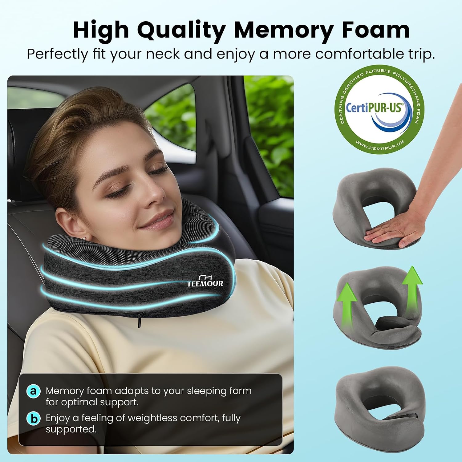 Travel Neck Pillow for Airplane -Memory Foam Travel Pillow for Long Flights/Car Sleep 360° Support Airplane Pillow, With Eye Mask &…