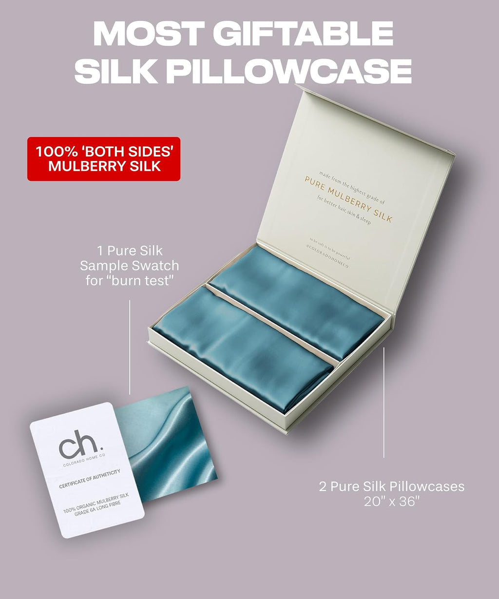 ColoradoHomeCo Colorado Home Co 22 Momme Real Silk Pillowcase, Mineral Blue, 2 Pack King Pillowcase, 20" x 36" 2 Pack cotton Blue