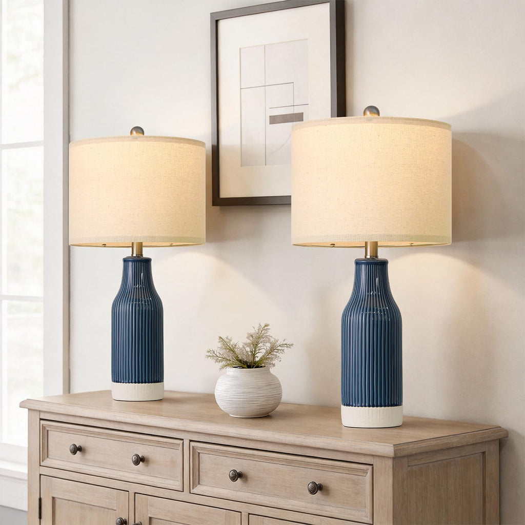 23.75" Modern Ceramic Table Lamps Set of 2, Stylish Bedside Lamps for Bedroom, Gorgeous Lamps for Nightstand, Lamps for Living Room…