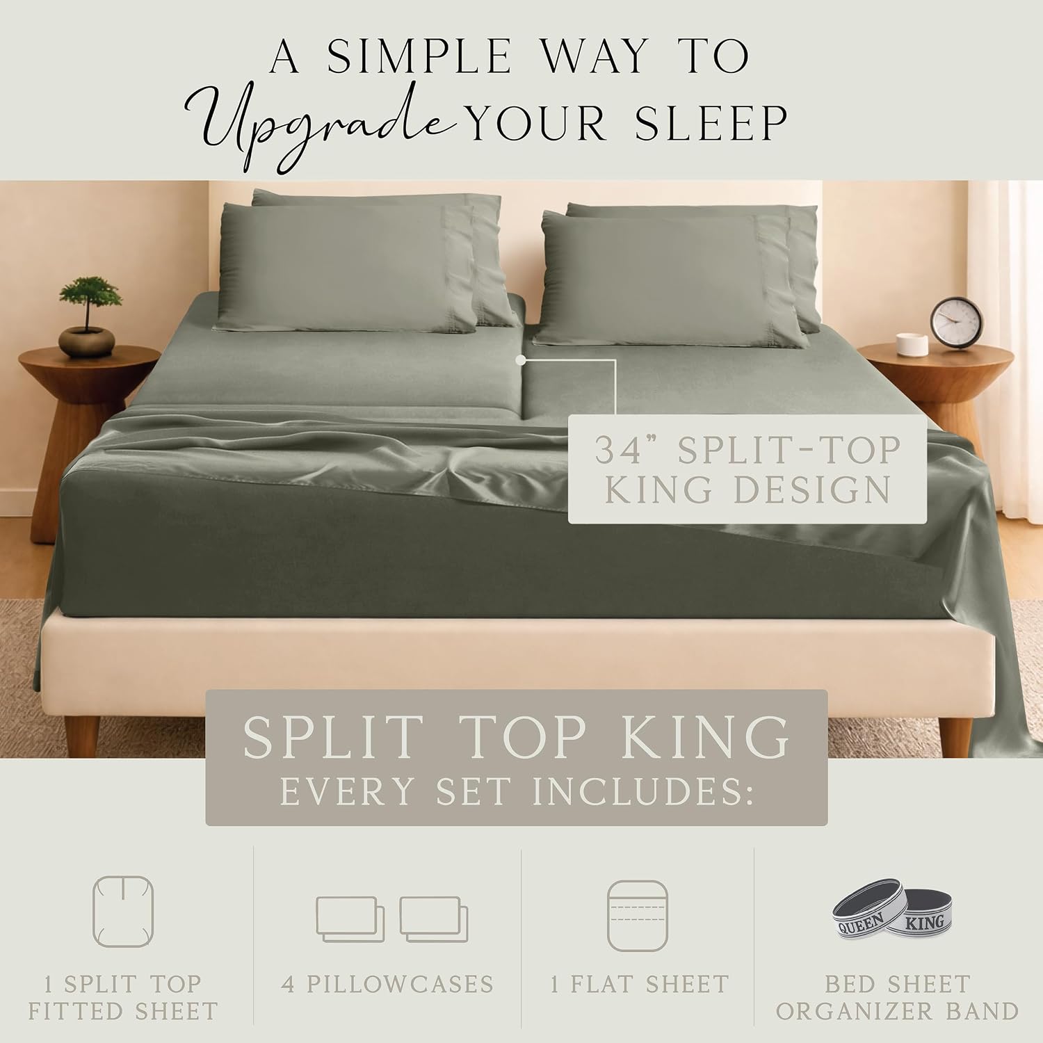 KARISSA MAE 6 Piece Pure Viscose from Bamboo 34" Split Top King Size Sheet Set | 100% FSC Certified | Luxuriously Soft | Cooling | 18"…