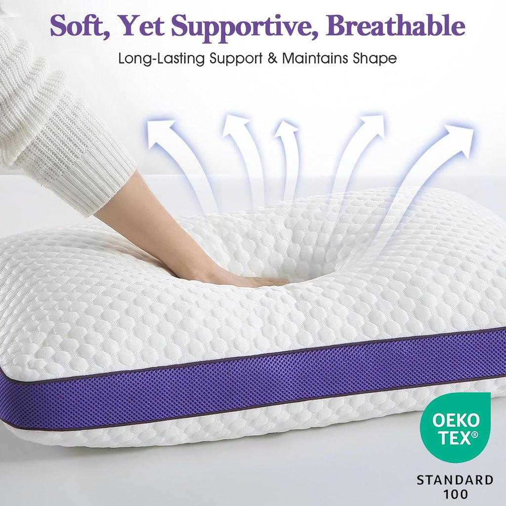 Bpc Shredded Memory Foam Pillows King Size, Cooling Bed Pillows for Sleeping, Adjustable Firm Soft Support for Side Back Stomach Sleepers,…