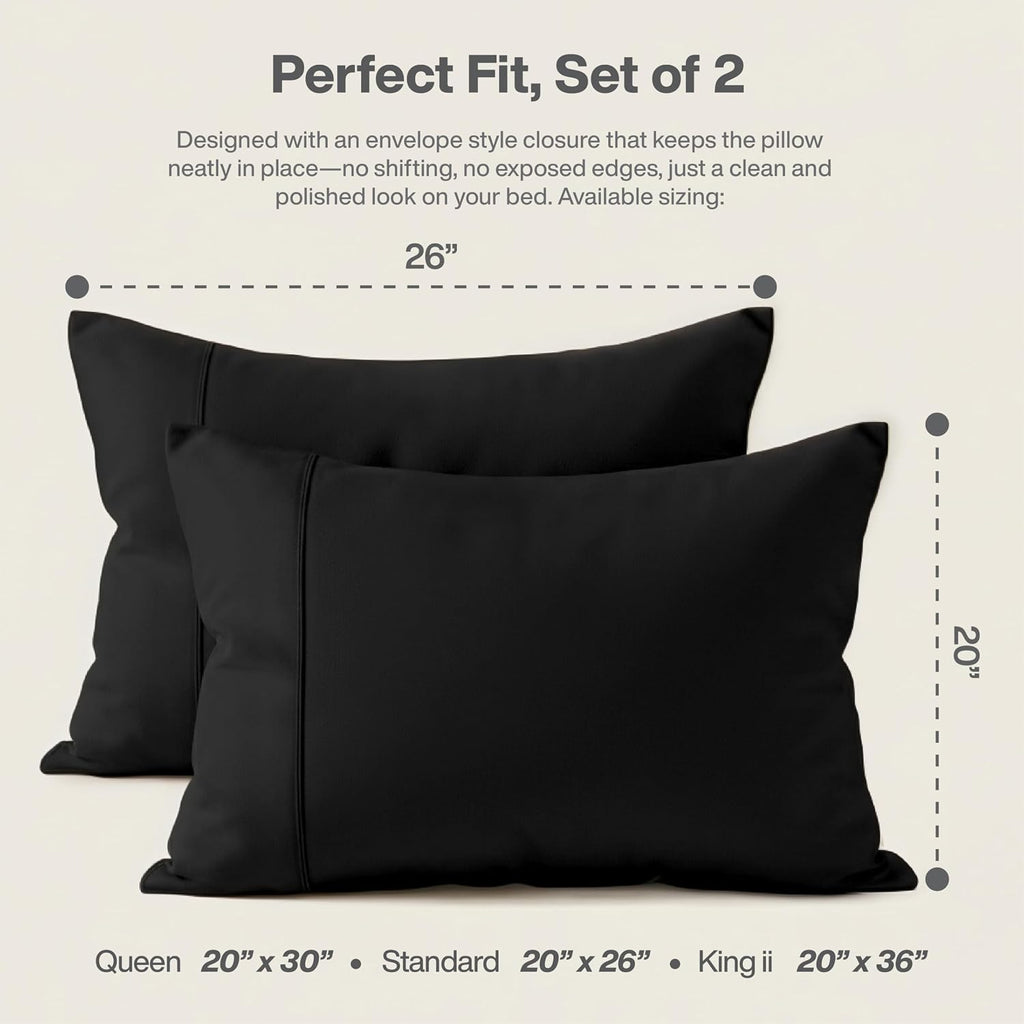 Queensbay Standard Pillow Cases Set of 2, Microfiber Cooling Pillowcases, Soft Breathable Envelope Closure Pillow Covers, Wrinkle Free Easy…
