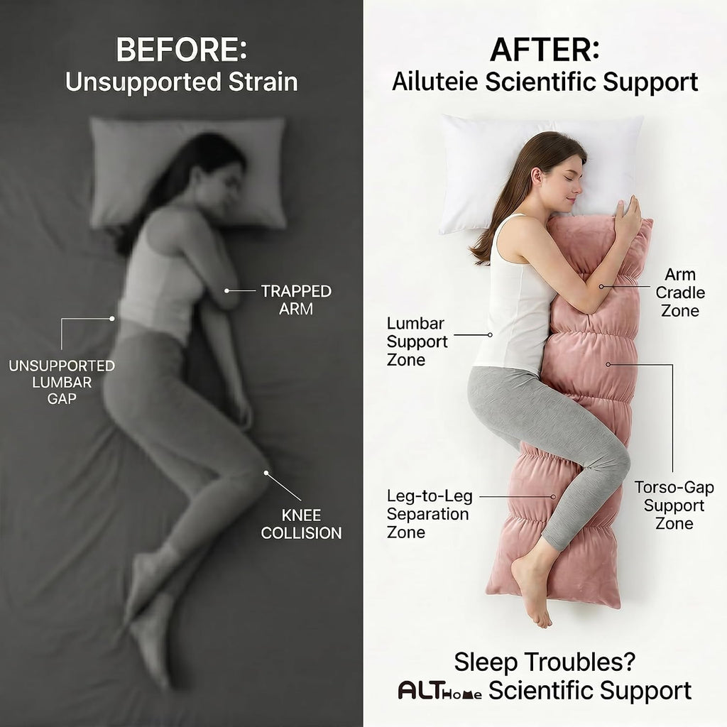 Ailuteie Pat. Pend. Body Pillow for Adults, Long Bed Pillow for Side Sleepers with Segmented Design, Soft Velvet Pillowcase (Pink, 47" x 15…
