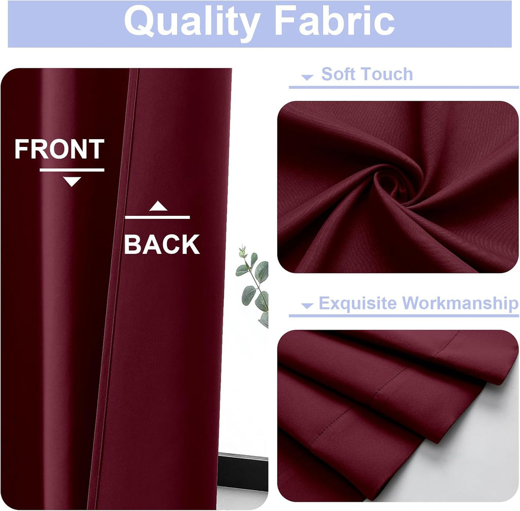 Simplebrand Ava Burgundy Blackout Curtains for Bedroom 63 Inch Length 2 Panels Set, Nursery Thermal Insulated Energy Saving Rod Pocket Wind…